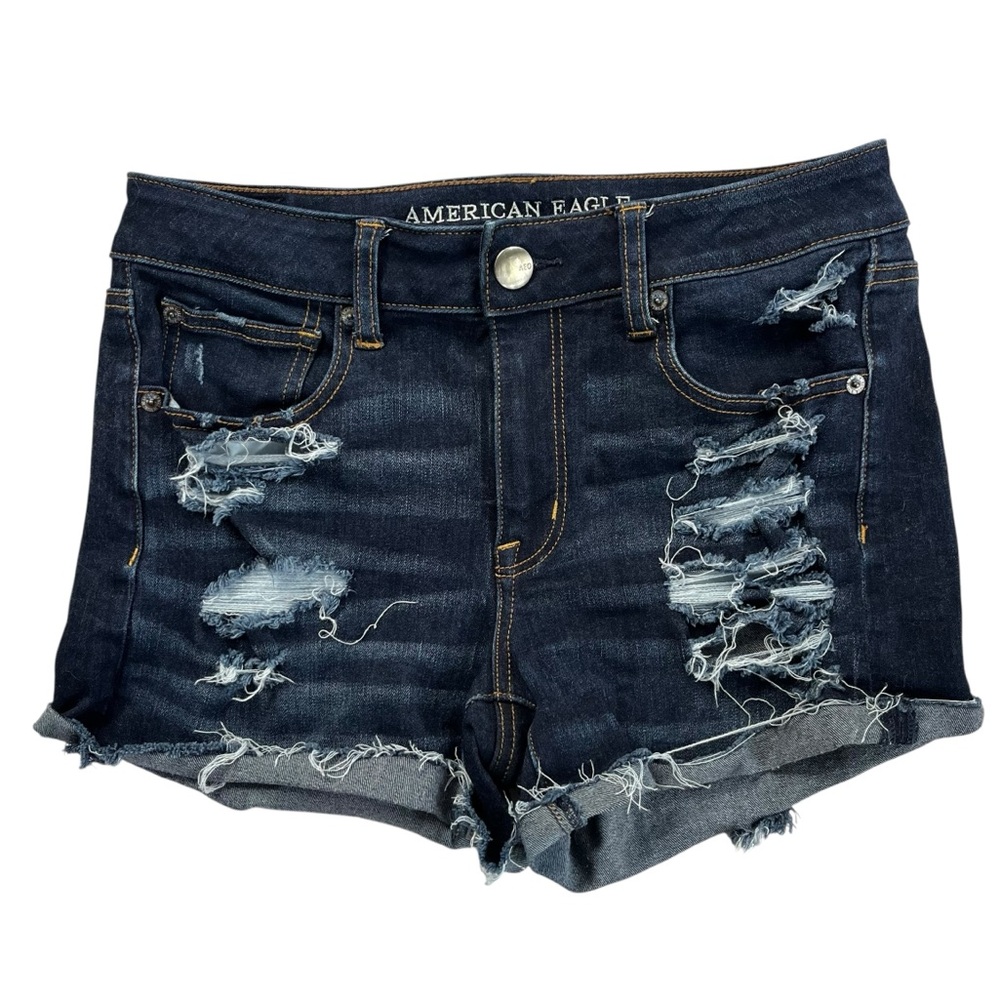 American Eagle Womens Sz 6 Dark Wash 360 Super Stretch Hi Rise Shortie AEO Denim